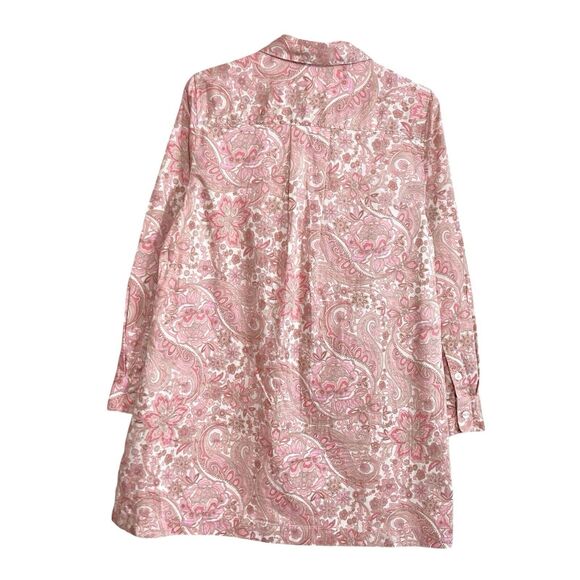 Isaac Mizrahi Live Button-Up Tunic Top Womens Size 8 Pink Tan Floral Long Sleeve - Picture 4 of 9